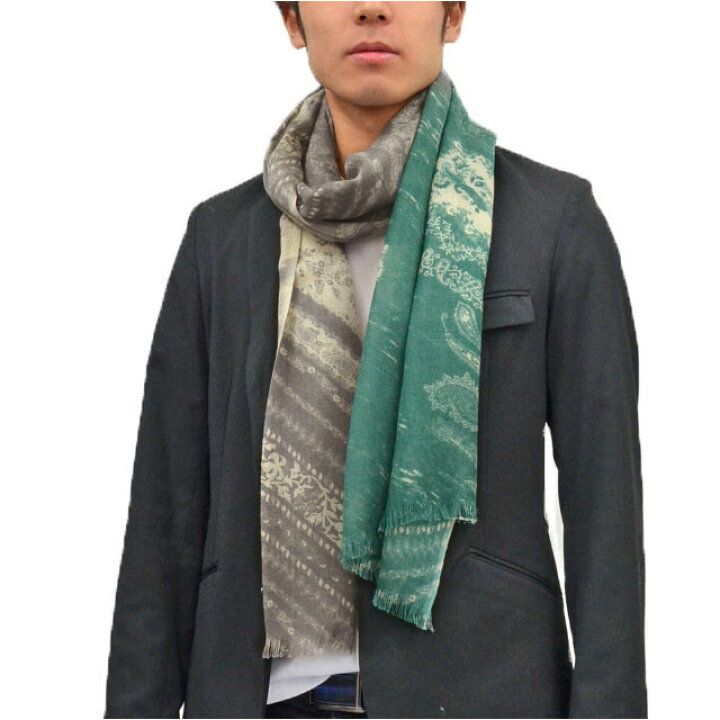 楽天市場 冬sale メンズ ストール Pashma パシュマ ストール プレゼント ペイズリー ギフト ストール 大判 薄手 春 夏 スカーフ プリント カシミヤ ストール グリーン Stole Shawl Cashmere ストール専門店 インドリーム