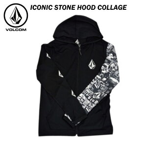 y30OFFzVOLCOM {R ICONIC STONE HOOD COLLAGE LONG SLEEVE UPF 50 RASHGUARD - BLACK Y bVK[h  p[J[ WbvAbv tWbv  C v[  S A9312203 SP23