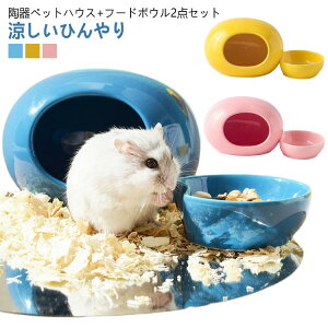 2点セット ハムスター ハウス 陶器 ペット用 フードボウル 食器 ドワーフ 小動物 ハムスターベッド エサ皿 セット ミニ 可愛い 夏用 涼しい おもしろ おうち おへや 隠れ家 寝床 お休み所 日