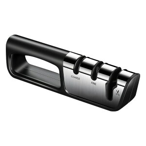 ナイフ研ぎ器 包丁研ぎ器 ナイフシャープナー 3段階 粗研ぎ/中研ぎ/仕上げ研ぎ 小型 手動 刃物研ぎ はさみ研ぎ 軽量 便利 滑り止め 扱いやすい 耐摩耗性 (黒です)