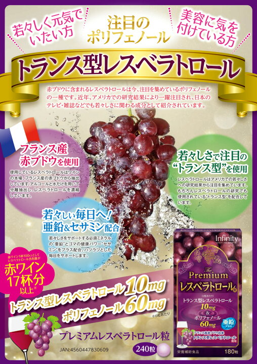 楽天市場】【公式】プレミアム レスベラトロール サプリメント 180粒 