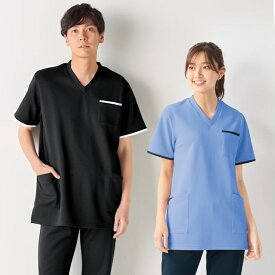 ナノプラチナ抗菌防臭 さらっと凹凸素材ストレッチケアスクラブ(男女兼用)スクラブ 白衣 医療 ナース ナース服 レディース メンズ 看護師 介護士 歯科医 クリニック エステ 保育士 アンファミエ