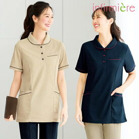 全品ポイント5倍 7/10 0:00-23:59■ミニワッフルレディースポロシャツ作業着 作業服 ポロシャツ 半袖 UVカット レディース ユニフォーム 介護士 ウェア 保育士 看護師 医療 アンファミエ