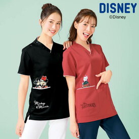 [ディズニー]配色刺繍スクラブスクラブ 白衣 かわいい キャラクター グッズ 医療 ナース服 医療用 レディース 女性 半袖 看護師 調理 ナース 介護士 ランキング おすすめ アンファミエ
