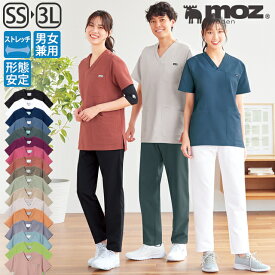 [moz モズ]なめらかストレッチ肩スナップスクラブ(男女兼用)スクラブ 白衣 かわいい 医療 メンズ ナース服 医療用 レディース女性 男性 半袖 看護師 調理 ナース 介護士 アンファミエ