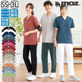 全品ポイント5倍 3/10 0:00-23:59■[moz モズ]なめらかストレッチ肩スナップスクラブ(男女兼用)スクラブ 白衣 かわいい 医療 メンズ ナース服 医療用 レディース女性 男性 半袖 看護師 調理 ナース 介護士 アンファミエ