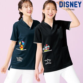 [ディズニー]配色刺繍スクラブスクラブ 白衣 かわいい キャラクター グッズ 医療 ナース服 医療用 レディース 女性 半袖 看護師 調理 ナース 介護士 ランキング おすすめ アンファミエ