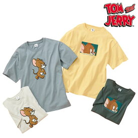 [TOM and JERRY]さがら刺繍半袖Tシャツトムとジェリー Tシャツ レディーズ カジュアル 訪問看護 訪問介護 保育士 アンファミエ