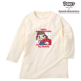 [Peko×サンリオキャラクターズ]天竺7分袖ボックスTシャツサンリオ マイメロ キャラクター トップス レディース かわいい 可愛い おしゃれ 保育士 訪問看護 訪問介護 アンファミエ