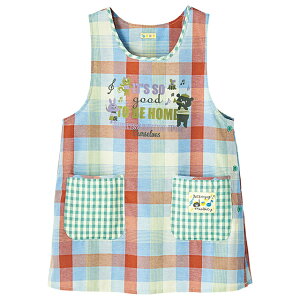 チェック柄アニマルプリントエプロン保育士 エプロン ナース ナースエプロン キャラクター かわいい 看護師 保育士 介護士 歯科衛生士 医療 ワーク予防衣 アンファミエ