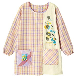 縦切替えチェック柄アニマルかっぽう着保育士 エプロン ナース ナースエプロン キャラクター かわいい 看護師 保育士 介護士 歯科衛生士 医療 ワーク予防衣 アンファミエ