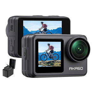 AKASO Brave 7 LE �A�N�V�����J���� 4K60FPS 20MP IPX7�{�@�h�� 40M�h�� �����J���� �Z����Ԃ�␳ �f���A���J���[�X�N���[�� �^�b�`�p�l���� �^�C�����v�X WiFi/Type-C�O���}�C�N�Ή� 1350mAh�o�b�e���[2