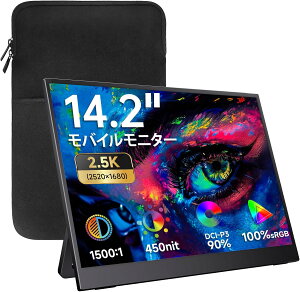 kksmart モバイルモニター 14.2インチ 2K(2520*1680)解像度 100%sRGB 90%DCI-P3 450nit高輝度 軽量570g 自立型 薄型 画像比調整可能 3:2画面比 光沢IPSパネル 収納ケース付 QHD Type-C/miniHDMI接続 PS5/XBOX/Switch/PC/Mac