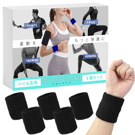 【スポーツの必需品】 リストバンド 給水 6個セット 無地 パイル生地 野球 バスケ テニス 汗拭き 汗 汗吸収 シンプル スポーツ 運動 ウォーキング 男女兼用 部活 汗止め ジョギング ランニング アウトドア スポーツ観戦 手首 サポーター
