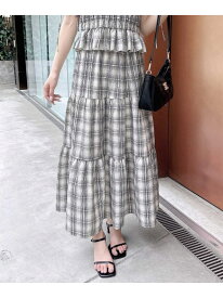 チェック柄ティアードスカート(セットアップ対応) INGNI イング スカート ロング・マキシスカート ホワイト ブラック[Rakuten Fashion]