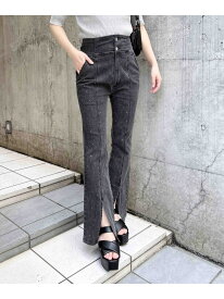 メタル付フロントスリットハイウエストフレアパンツ INGNI イング パンツ ジーンズ・デニムパンツ ブルー グレー[Rakuten Fashion]
