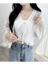 フリルリボンレース長袖カーディガン INGNI イング トップス カーディガン ブラック ブラウン ホワイト[Rakuten Fashion]