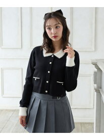 【SALE／23%OFF】フェザー衿配色ニットカーディガン INGNI イング トップス カーディガン ピンク ブラック ネイビー グレー【RBA_E】[Rakuten Fashion]