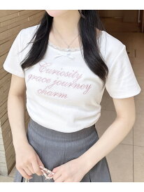 【SALE／8%OFF】サイドギャザーリボン付ロゴレースリブトップス INGNI イング トップス カットソー・Tシャツ ブラック ホワイト グレー【RBA_E】[Rakuten Fashion]