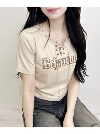 【SALE／10%OFF】レースUPロゴTシャツ INGNI イング トップス カットソー・Tシャツ ベージュ グレー【RBA_E】[Rakuten Fashion]