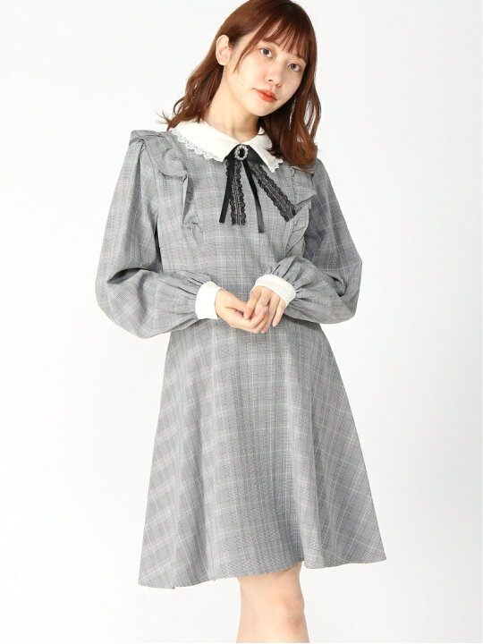 楽天市場 Sale 74 Off ブローチ付配色チェック Op Ingni イング ワンピース 長袖ワンピース グレー ベージュ Rba E Rakuten Fashion Ingni