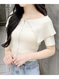 【SALE／20%OFF】ビックカラーオフショルジップ半袖ニットカーディガン INGNI イング トップス カーディガン ホワイト グレー ブラック【RBA_E】[Rakuten Fashion]