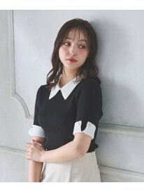 【SALE／10%OFF】配色襟付半袖ニット INGNI イング トップス ニット ブラック ブルー グレー【RBA_E】[Rakuten Fashion]