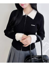 【SALE／16%OFF】12Gリブ フェザー衿WZIPニットCD INGNI イング トップス カーディガン ブラック グレー ブラウン【RBA_E】[Rakuten Fashion]