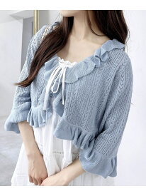 【SALE／48%OFF】フロントリボンパターンメッシュフリルニットカーディガン INGNI イング トップス カーディガン ブラック ホワイト ピンク ブルー【RBA_E】[Rakuten Fashion]