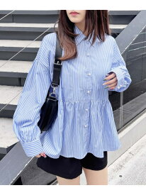 【SALE／31%OFF】ストライプペプラムシャツ INGNI イング トップス シャツ・ブラウス ブルー【RBA_E】[Rakuten Fashion]