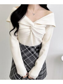 フロントツイストオフショルニット INGNI イング トップス ニット ホワイト レッド ブラック グレー[Rakuten Fashion]