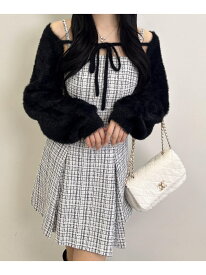 バックレースアップツイードミニキャミワンピース INGNI イング ワンピース・ドレス ワンピース ホワイト ブラック[Rakuten Fashion]