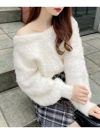 【SALE／10%OFF】2WAYショート丈カールシャギーニット INGNI イング トップス ニット ホワイト ピンク ブルー レッド グレー【RBA_E】[Rakuten Fashion]