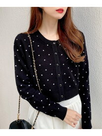 ドット柄ニットカーディガン INGNI イング トップス カーディガン グレー ブラック[Rakuten Fashion]