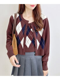 【SALE／60%OFF】12GアーガイルクルーNニットCD+キャミSET INGNI イング トップス カーディガン グレー ブラウン レッド【RBA_E】[Rakuten Fashion]