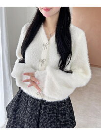 【SALE／30%OFF】Vネックリボンボタンフェザーニットカーディガン INGNI イング トップス カーディガン ホワイト ブルー イエロー グレー ピンク ブラウン【RBA_E】[Rakuten Fashion]