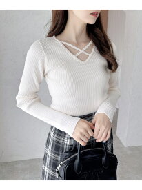 【WEB限定】クロスチョーカー長袖ニット INGNI イング トップス ニット ブラック ホワイト グレー レッド[Rakuten Fashion]