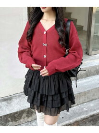 【SALE／38%OFF】ショート丈Vネックいろいろ装飾ボタン畦ニットカーディガン INGNI イング トップス カーディガン レッド グレー ホワイト ピンク【RBA_E】[Rakuten Fashion]