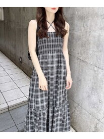 【SALE／11%OFF】ホルターネックチェック柄シャーリングワンピース INGNI イング ワンピース・ドレス ワンピース ネイビー ブラック ブラウン【RBA_E】【送料無料】[Rakuten Fashion]