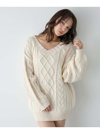 2WAYケーブルルーズチュニックニット INGNI イング トップス ニット レッド ピンク ベージュ ホワイト グレー[Rakuten Fashion]