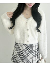 【SALE／25%OFF】5Gレース付フェザーニットCD INGNI イング トップス カーディガン ホワイト ピンク ブラウン グレー【RBA_E】[Rakuten Fashion]