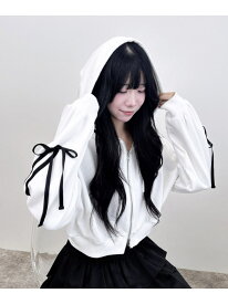 【WEB限定】袖リボンショートスウェットジップパーカー INGNI イング トップス パーカー・フーディー ブラック ホワイト グレー【送料無料】[Rakuten Fashion]