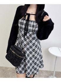 【SALE／16%OFF】フェザーボレロニット+チェック柄ミニキャミワンピース INGNI イング ワンピース・ドレス ワンピース ブラック ブラウン【RBA_E】【送料無料】[Rakuten Fashion]