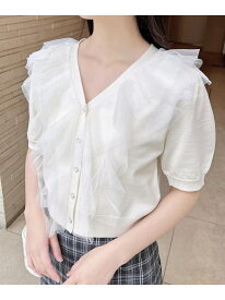 【SALE／39%OFF】チュールフリル半袖ニットカーディガン INGNI イング トップス カーディガン ブラック ホワイト ピンク ブルー【RBA_E】[Rakuten Fashion]