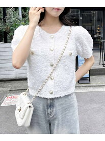 ファンシーヤーン半袖ニットカーディガン INGNI イング トップス カーディガン ベージュ ホワイト ピンク[Rakuten Fashion]