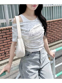 【SALE／60%OFF】ムラ染めオフショルレイヤードロゴトップス INGNI イング トップス カットソー・Tシャツ ホワイト ブラック ブラウン【RBA_E】[Rakuten Fashion]