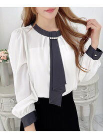 【SALE／31%OFF】パールピン付配色ボウタイトロミブラウス INGNI イング トップス シャツ・ブラウス ネイビー ベージュ ホワイト【RBA_E】[Rakuten Fashion]