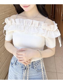 【SALE／48%OFF】パールチェーンオフショル半袖ニット INGNI イング トップス ニット ベージュ ブラック ホワイト レッド グレー【RBA_E】[Rakuten Fashion]