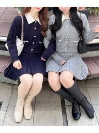 【SALE／23%OFF】7Gフェザー衿ケーブルニットカーディガン+ニットスカート/セット INGNI イング トップス カーディガン グレー ホワイト ネイビー【RBA_E】【送料無料】[Rakuten Fashion]