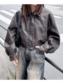 【SALE／51%OFF】ヴィンテージライクフェイクレザーショートブルゾン INGNI イング ジャケット・アウター ブルゾン・ジャンパー ブラウン ブラック【RBA_E】[Rakuten Fashion]